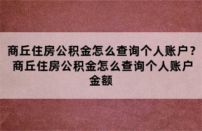 商丘住房公积金怎么查询个人账户？ 商丘住房公积金怎么查询个人账户金额